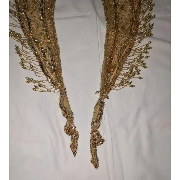 Gold Beaded Fringe Shawl Wrap New Years Christmas Party Festive - Picture 3 of 12